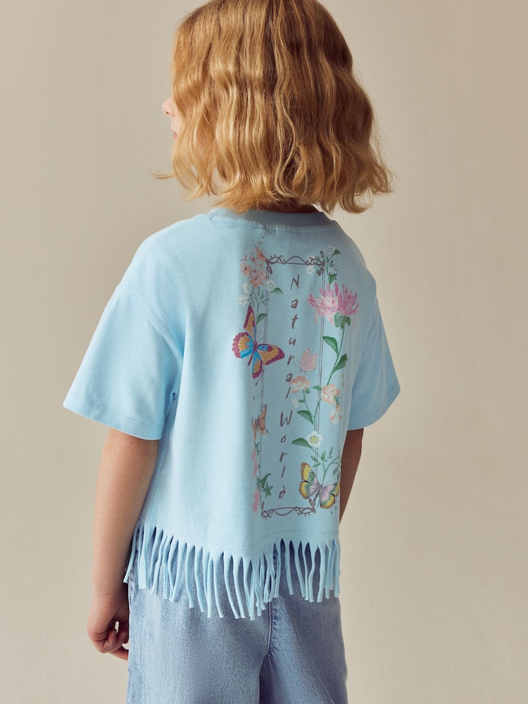 Azul - Camiseta con diseño de flecos y mariposa con lentejuelas (3-16 años) - Imagen 2 de 7 Azul - Camiseta con diseño de flecos y mariposa con lentejuelas (3-16 años) - Imagen 2 de 7