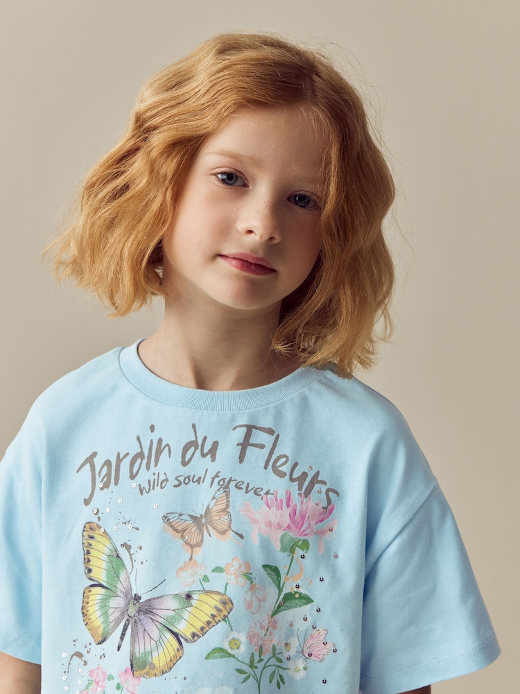 Blue Sequin Butterfly Fringe T-Shirt (3-16yrs) - Image 3 of 7