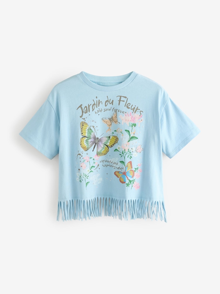 Blue Sequin Butterfly Fringe T-Shirt (3-16yrs) - Image 4 of 7