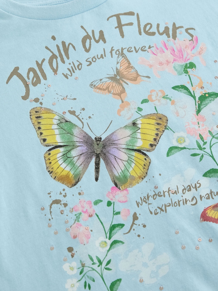 Azul - Camiseta con diseño de flecos y mariposa con lentejuelas (3-16 años) - Imagen 7 de 7 Azul - Camiseta con diseño de flecos y mariposa con lentejuelas (3-16 años) - Imagen 7 de 7