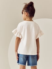 Ecru Sequin Crochet Heart Frill Sleeve T-Shirt (3-16yrs) - Image 2 of 9