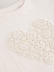 Ecru Sequin Crochet Heart Frill Sleeve T-Shirt (3-16yrs) - Image 8 of 9