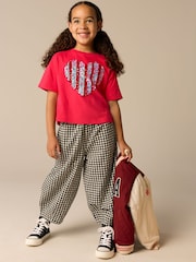 Red 100% Cotton Sequin Heart Print T-Shirt (3-16yrs) - Image 2 of 8
