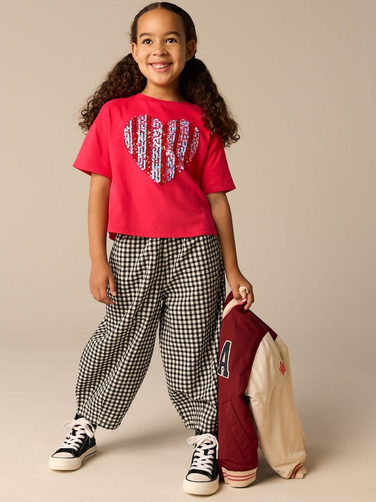 Red 100% Cotton Sequin Heart Print T-Shirt (3-16yrs) - Image 2 of 8