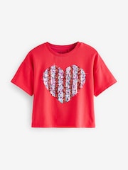 Red 100% Cotton Sequin Heart Print T-Shirt (3-16yrs) - Image 5 of 8