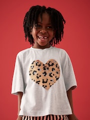 Grey Sequin Heart Print T-Shirt (3-16yrs) - Image 1 of 10