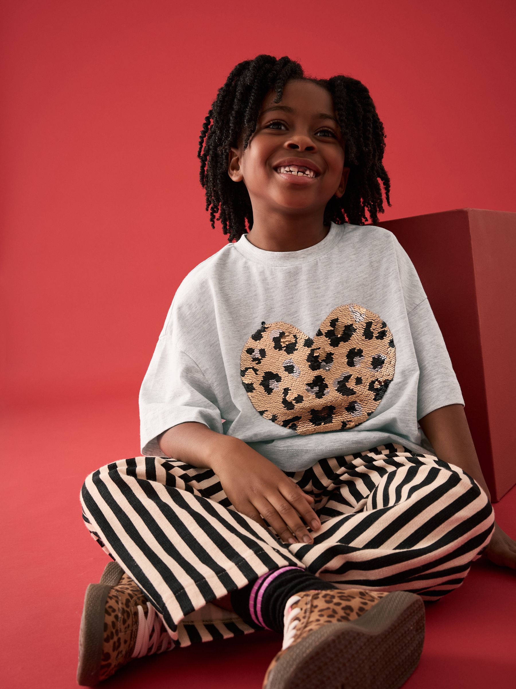 Buy Grey Sequin Heart Print T-Shirt (3-16yrs) from Next USA
