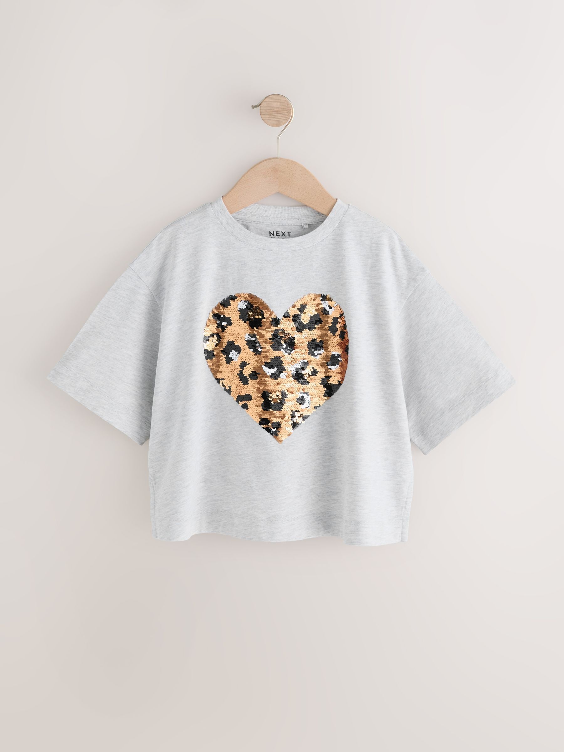 Buy Grey Sequin Heart Print T-Shirt (3-16yrs) from Next USA