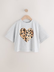 Grey Sequin Heart Print T-Shirt (3-16yrs) - Image 6 of 10