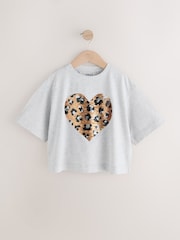 Grey Sequin Heart Print T-Shirt (3-16yrs) - Image 7 of 10