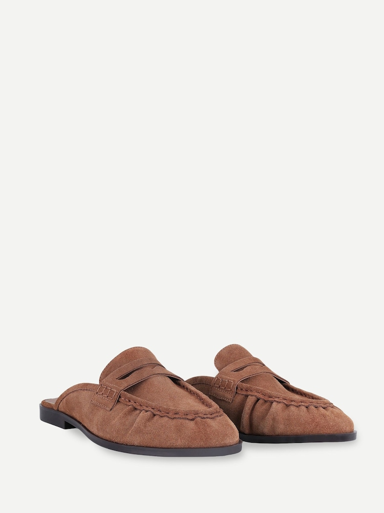 Off The Hook Brown Tiggy Suede Open Back Slip-on Loafers - Image 1 of 6