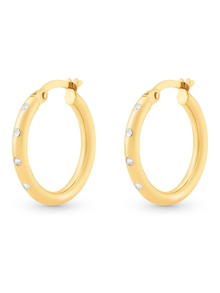 Beaverbrooks Yellow Gold Cubic Zirconia Bonded Hoop Earrings - Image 2 de 4