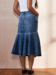 Mid Blue 100% Cotton Denim Fishtail Midi Skirt - Image 2 of 7