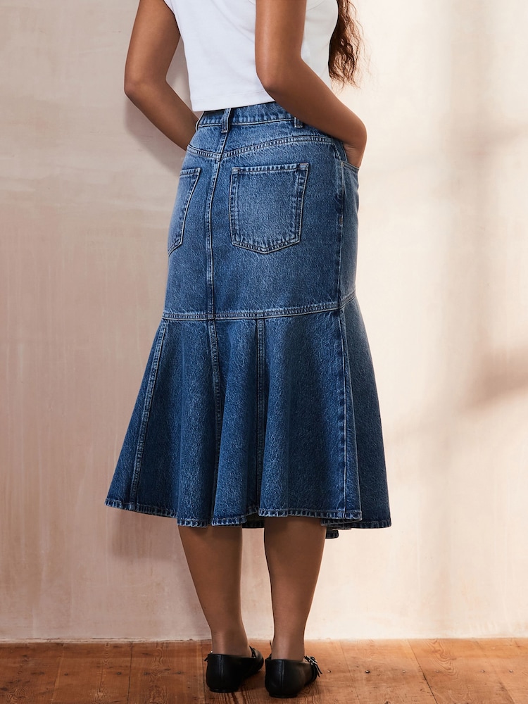 Mid Blue 100% Cotton Denim Fishtail Midi Skirt - Image 2 of 7