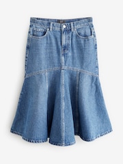 Mid Blue 100% Cotton Denim Fishtail Midi Skirt - Image 5 of 7