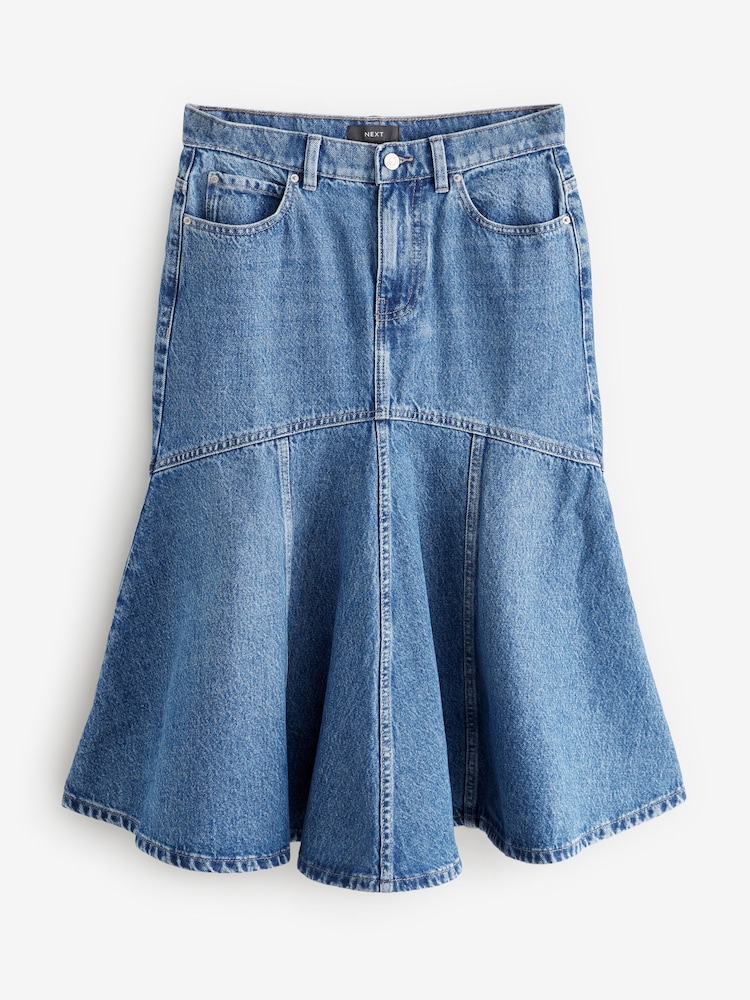 Mid Blue 100% Cotton Denim Fishtail Midi Skirt - Image 5 of 7