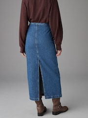 Mid Blue 100% Cotton Belted Pocket Stitch Midi Skirt - Image 3 of 8