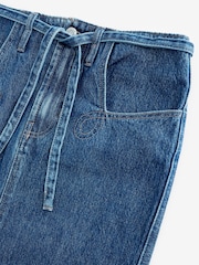 Mid Blue 100% Cotton Belted Pocket Stitch Midi Skirt - Image 7 of 8