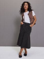 Black 100% Cotton Denim Fishtail Midi Skirt - Image 1 of 4