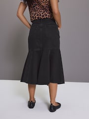 Black 100% Cotton Denim Fishtail Midi Skirt - Image 3 of 4