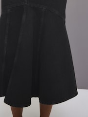 Black 100% Cotton Denim Fishtail Midi Skirt - Image 4 of 4