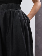 Black Full A-line Denim 100% Cotton Midi Skirt - Image 4 of 4