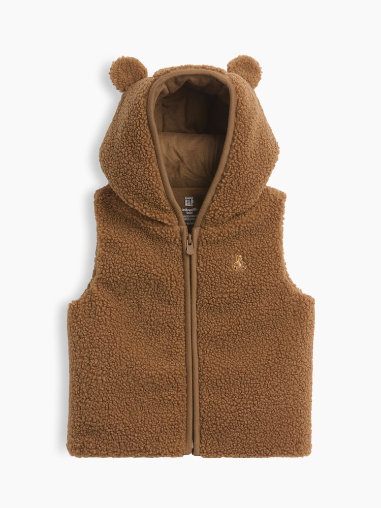 Gap Brown Sherpa Hooded Bear Zip-Up Jacket (0-24mths) - Image 1 of 2