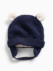 Gap Navy Sherpa-Lined Cable-Knit Bear Beanie - Image 1 of 2