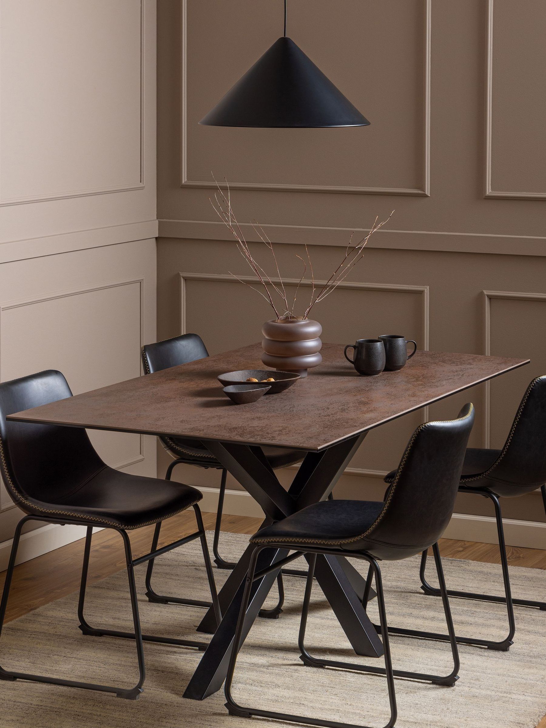 Florence Heaven 6 Seater Ceramic Dining Table - Rusty Brown - 160x75.5cm - Steel Base - Image 3