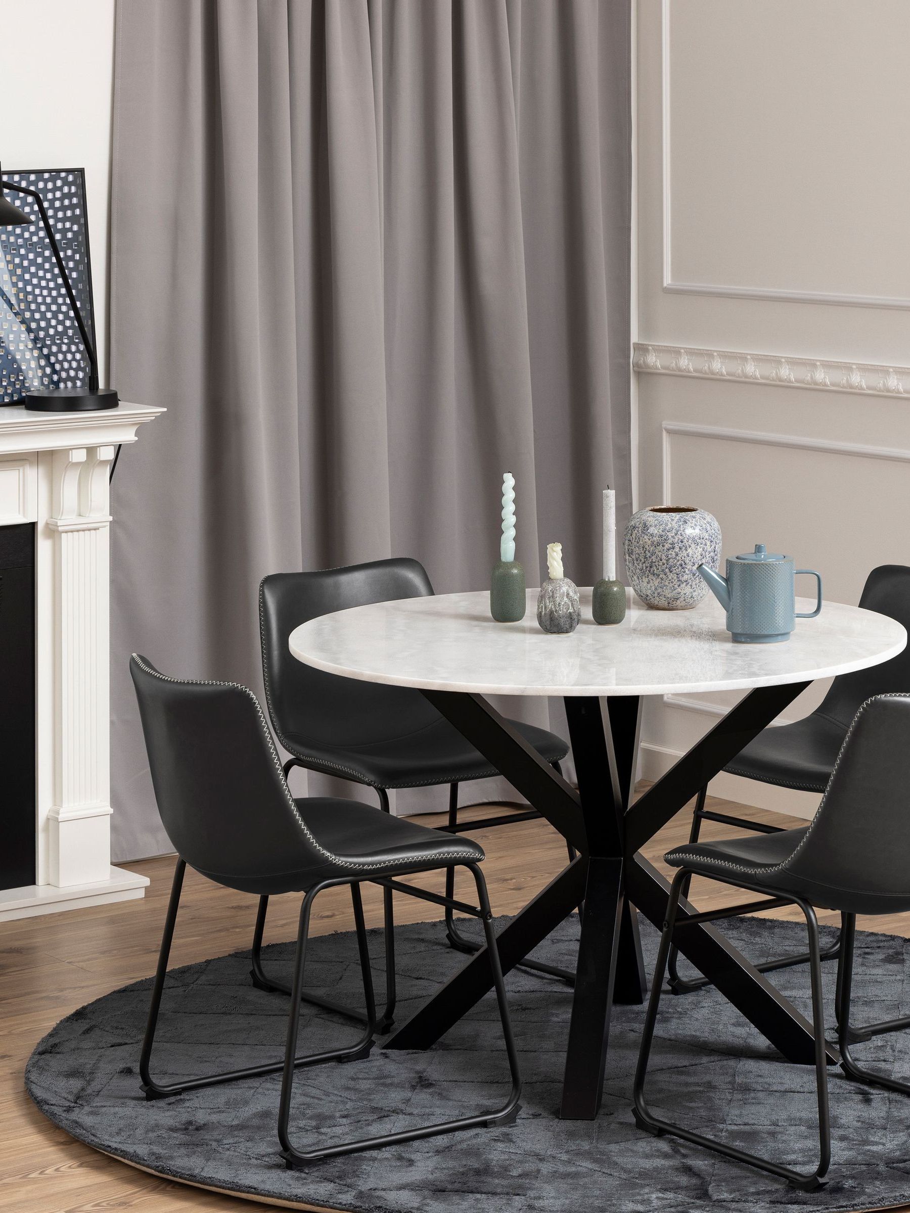 Actona Unisex White Black Heaven Round Dining Table - Image 1