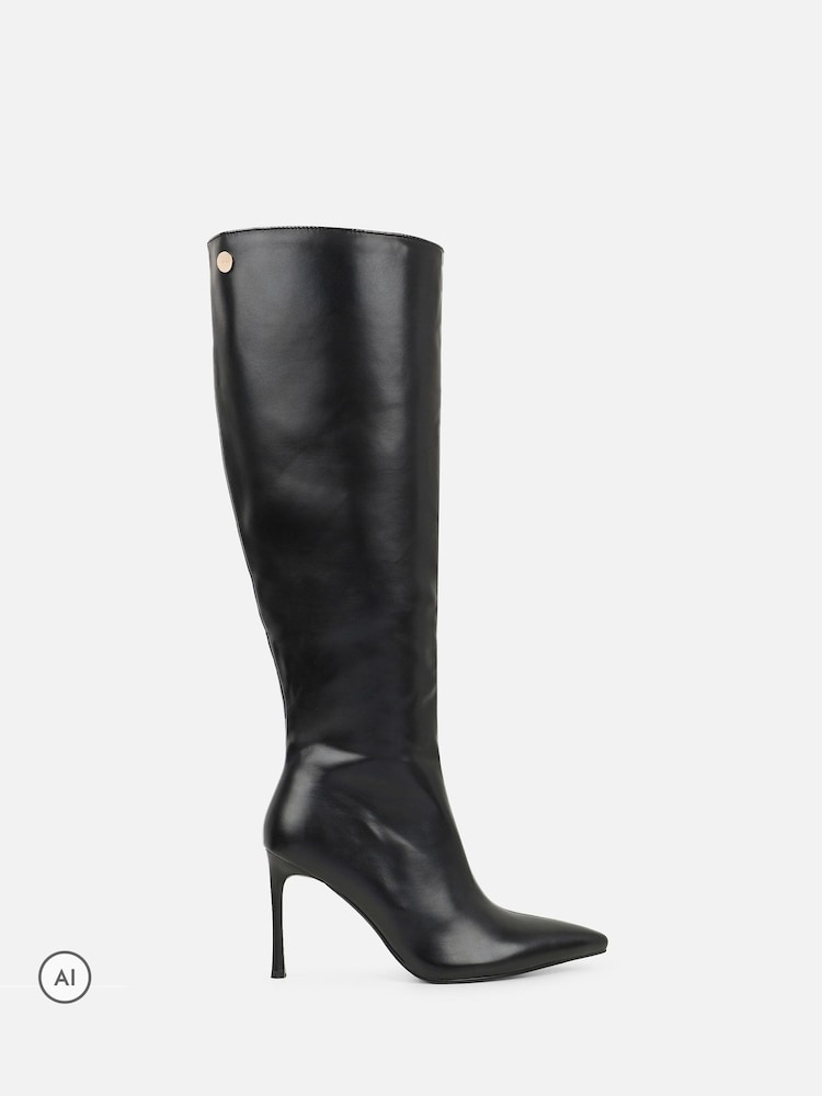 Simmi London Black Leon Knee High Stretch Heeled Boots - Image 2 of 4 Simmi London Black Leon Knee High Stretch Heeled Boots - Image 2 of 4