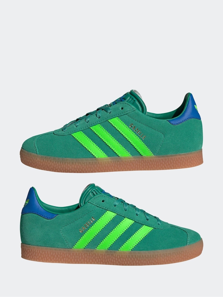 adidas Originals Green/Lime Junior Gazelle Trainers - Image 5 of 9