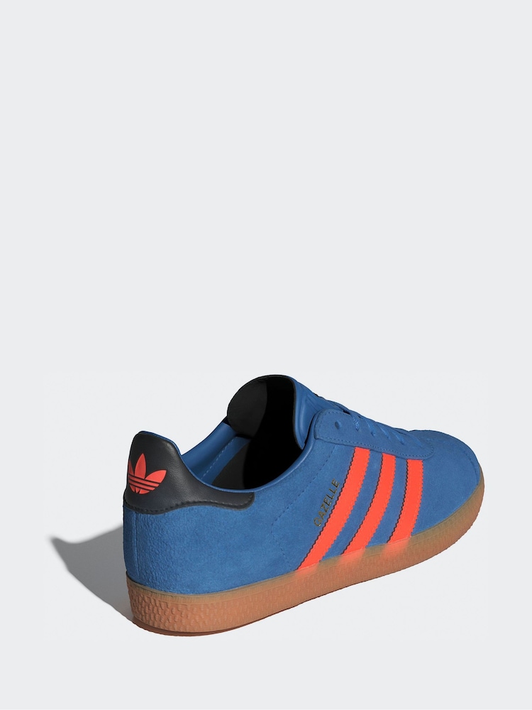 adidas Originals Blue/Orange Junior Gazelle Trainers - Image 4 of 9