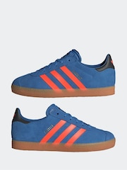 adidas Originals Blue/Orange Junior Gazelle Trainers - Image 5 of 9