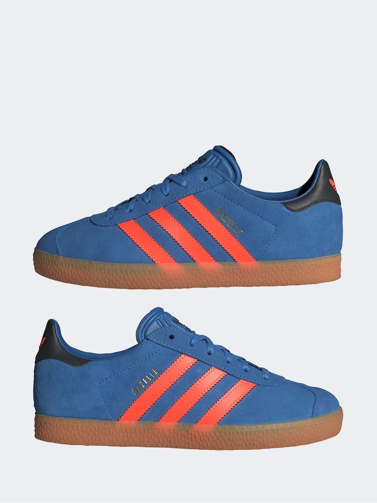 adidas Originals Blue/Orange Junior Gazelle Trainers - Image 5 of 9