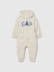 Gap Cream/Blue Vintage Soft Logo Hooded One-Piece (0-24mths) - Image 1 of 3