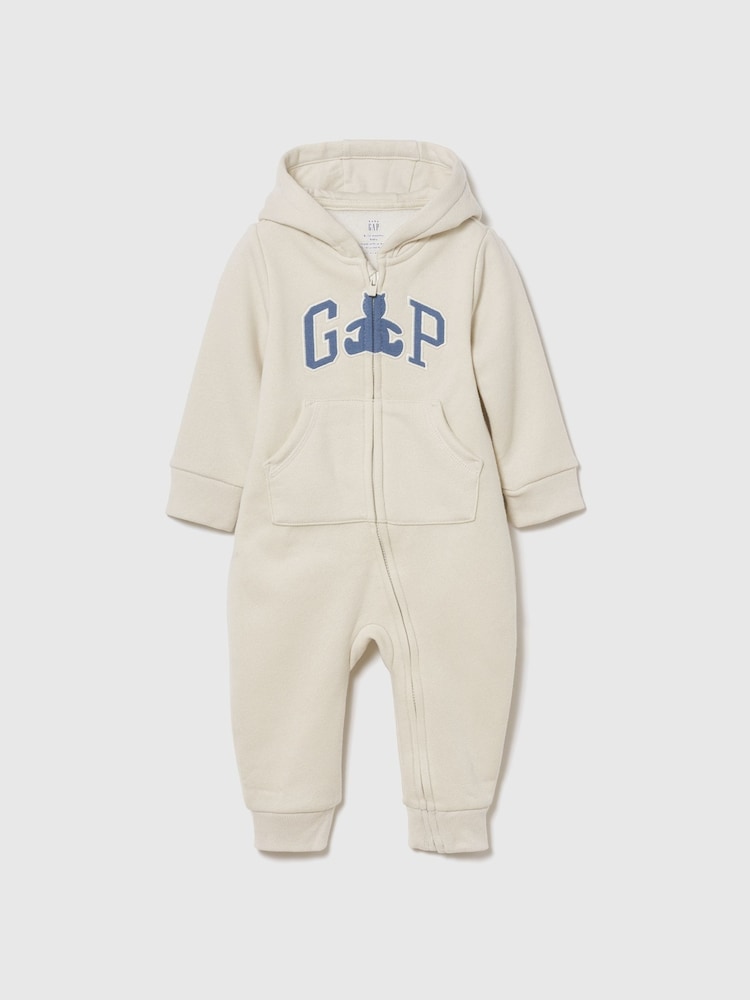 Gap Cream/Blue Vintage Soft Logo Hooded One-Piece (0-24mths) - Image 1 of 3 Gap Cream/Blue Vintage Soft Logo Hooded One-Piece (0-24mths) - Image 1 of 3