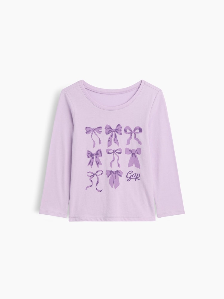 Gap Lilac Bows Graphic Long Sleeve T-Shirt (6mths-5yrs) - Image 1 of 3 Gap Lilac Bows Graphic Long Sleeve T-Shirt (6mths-5yrs) - Image 1 of 3