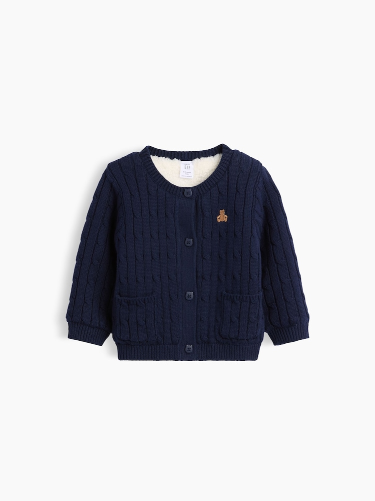 Marine - Gap Sherpa-Lined Cable-Knit Cardigan (0-24mths) - Bild 1 von 2 Marine - Gap Sherpa-Lined Cable-Knit Cardigan (0-24mths) - Bild 1 von 2