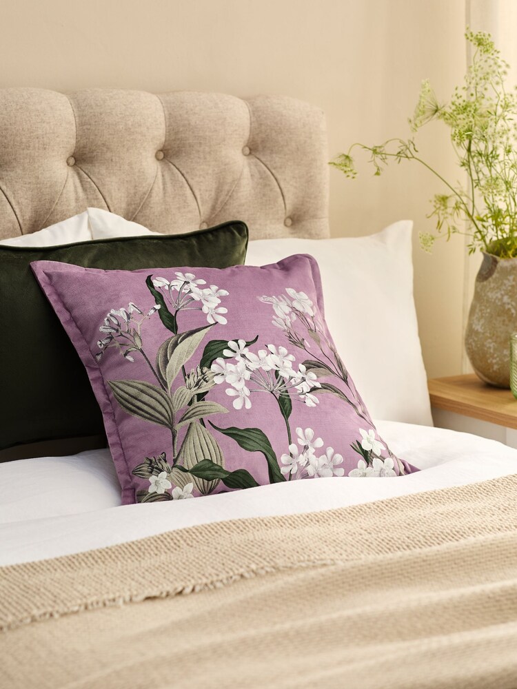 Mauve Purple Floral Velvet Cushion - Image 1 of 5