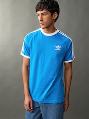 adidas Blue Adicolor Classics 3-Stripes 100% Cotton T-Shirt - Image 1 of 5