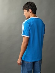 adidas Blue Adicolor Classics 3-Stripes 100% Cotton T-Shirt - Image 2 of 5
