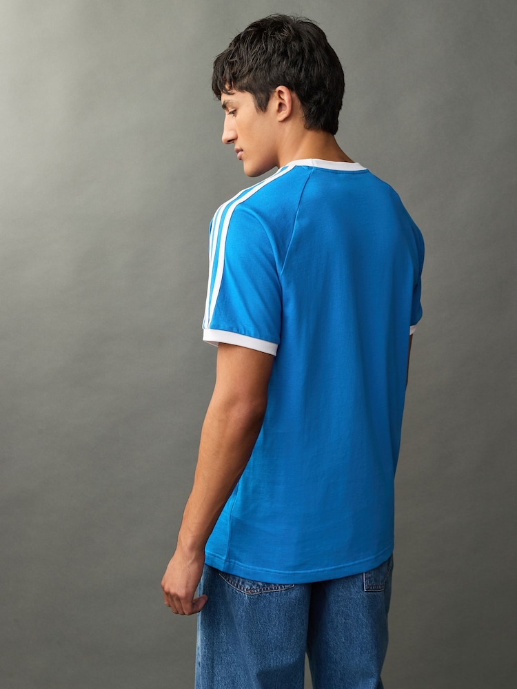 adidas Blue Adicolor Classics 3-Stripes 100% Cotton T-Shirt - Image 2 of 5