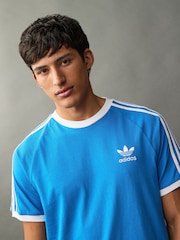 adidas Blue Adicolor Classics 3-Stripes 100% Cotton T-Shirt - Image 3 of 5