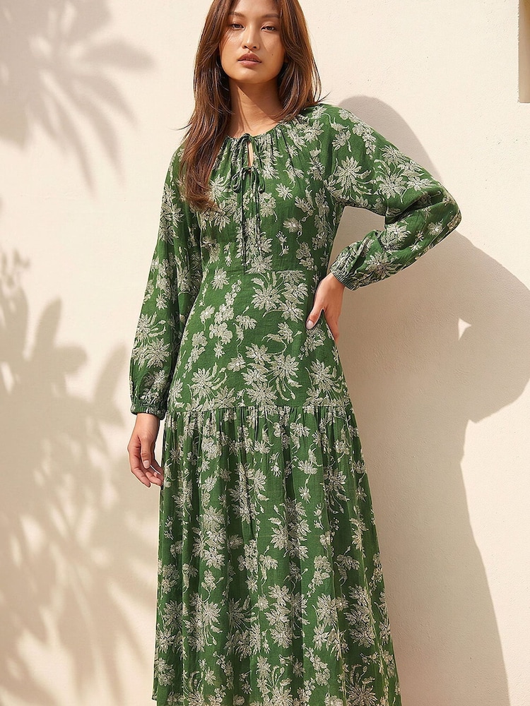 green keyhole dresses Womens Roman Floral Tie Midi Dress US 8 Maxi dress