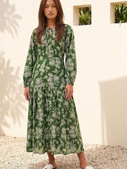 Roman Green Floral Keyhole Tie Midi Dress - Image 2 of 4