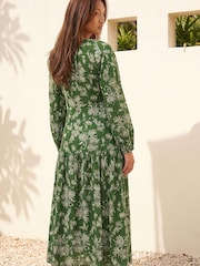 Roman Green Floral Keyhole Tie Midi Dress - Image 3 of 4