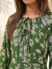 Roman Green Floral Keyhole Tie Midi Dress - Image 4 of 4
