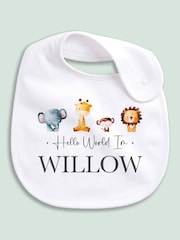 Little Years Personalised 100% Cotton Animal Print White Bib - Image 1 of 4