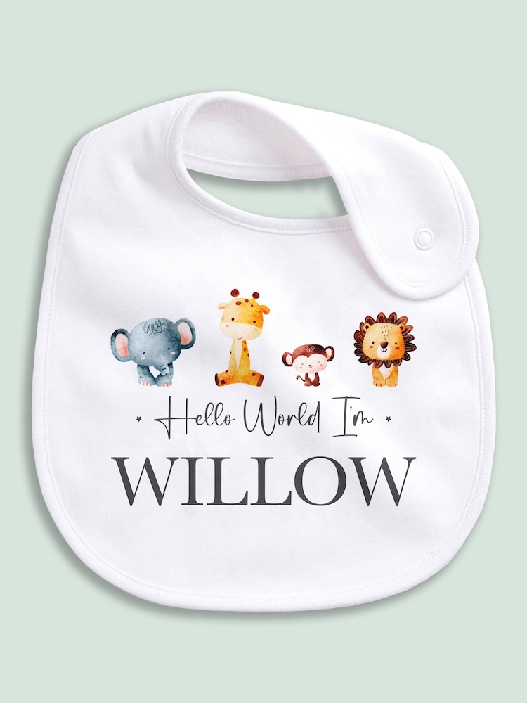 Little Years Personalised 100% Cotton Animal Print White Bib - Image 1 of 4